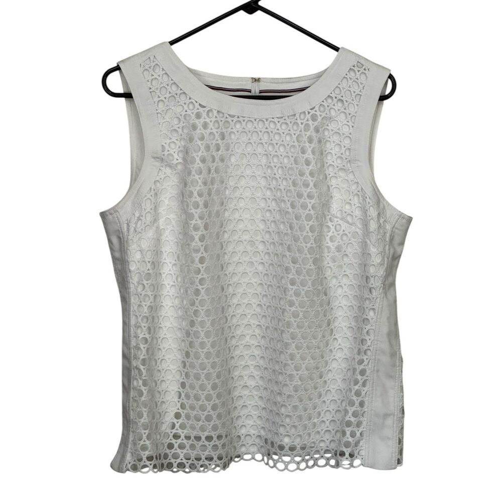 Tommy Hilfiger White Sleeveless Tank Top Open Air Knit Size XL Women’s Summer